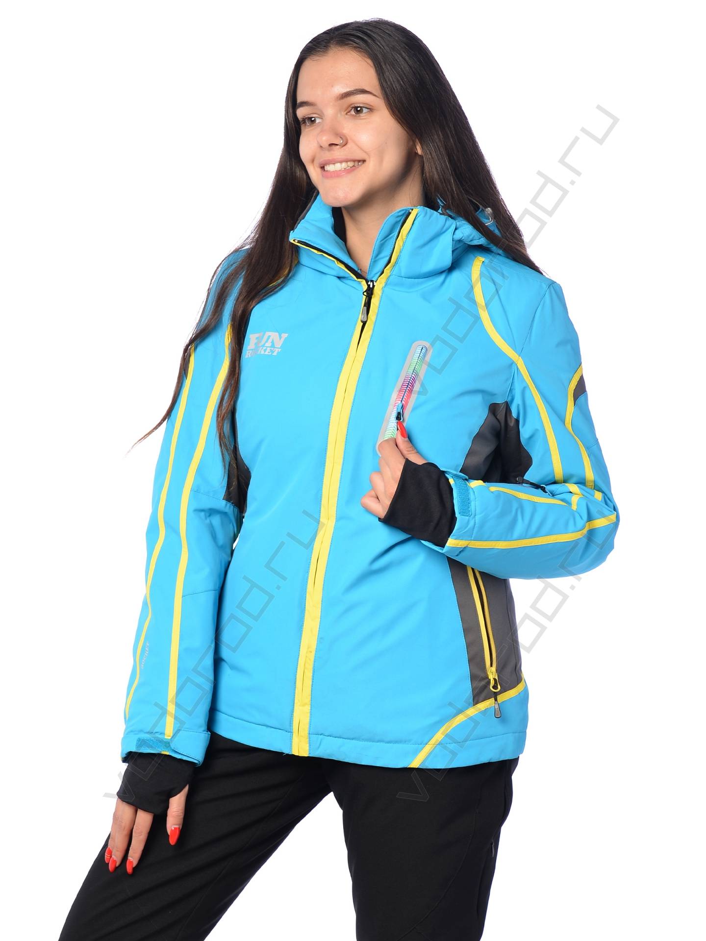 Горнолыжная куртка женская цвет голубой/желтый