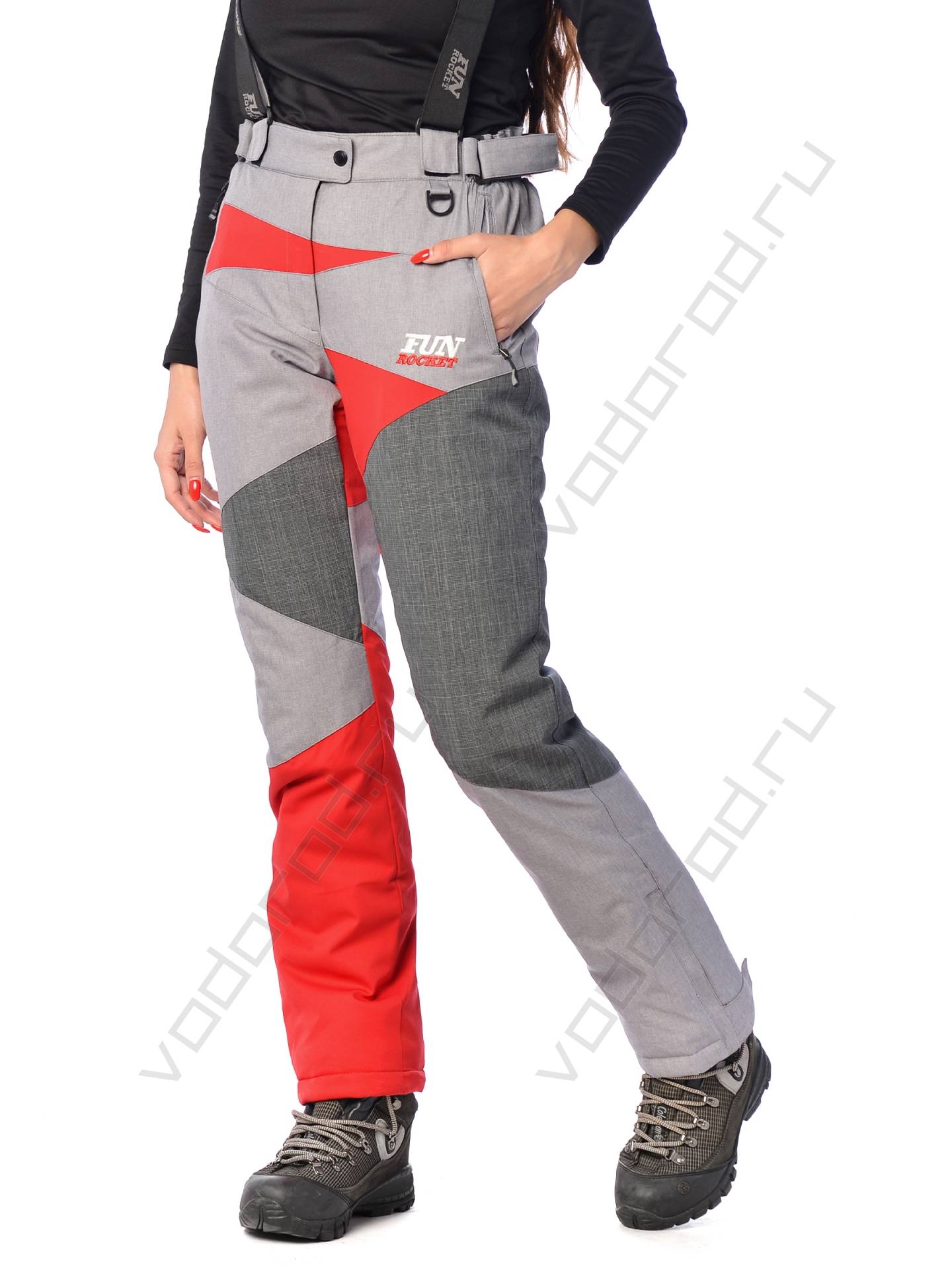 Горнолыжные брюки женские цвет серый/красный