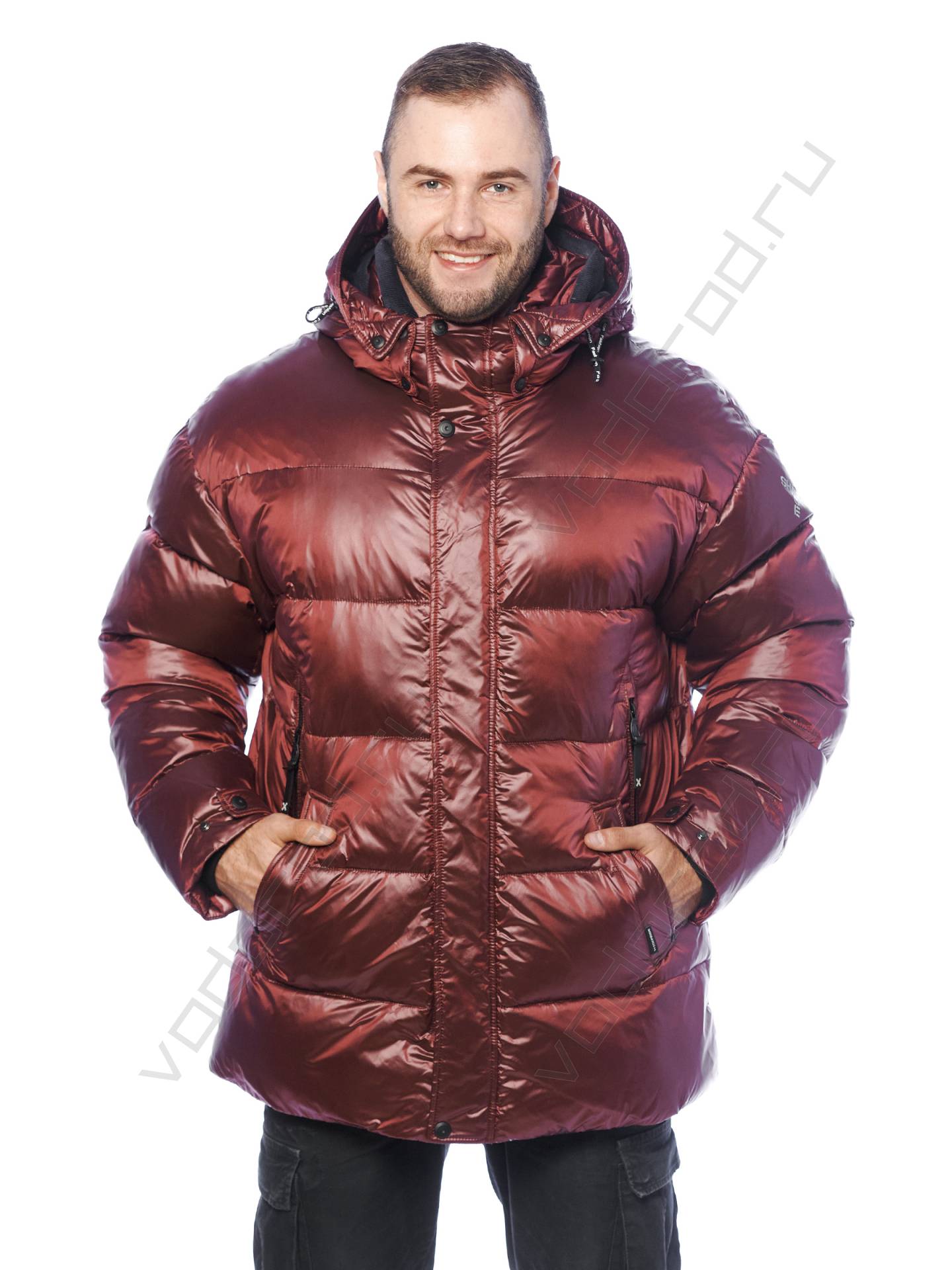 Зимняя куртка мужская цвет бордовый 2