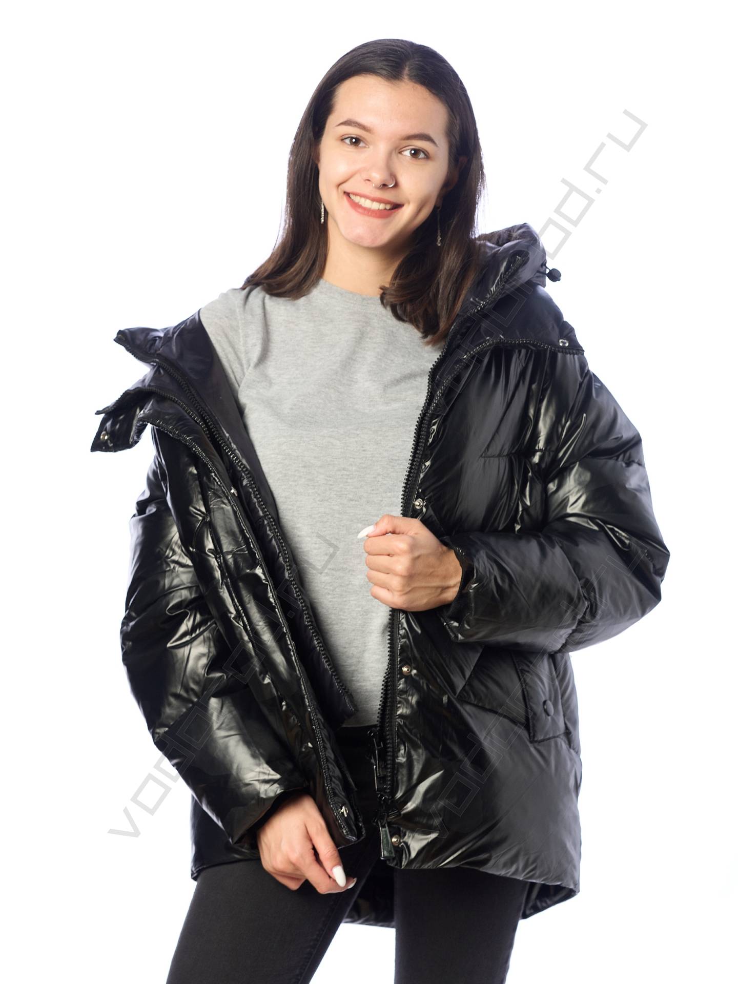 Ivy park vinyl online padded coat in black